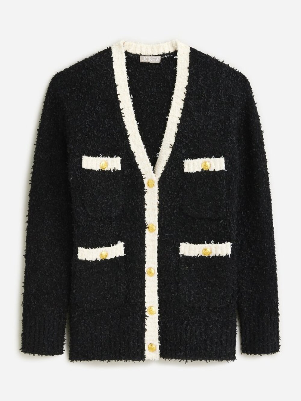 J.Crew Longer sweater lady jacket in textured contrast yarn Large Old Money NWT